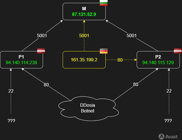 C&C server architecture of the newer version of Project DDoSia botnet.[2]