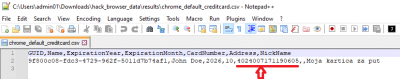 Slika 17 (Dekriptirani brojevi bankovnih kartica korištenjem alata //HackBrowserData//)